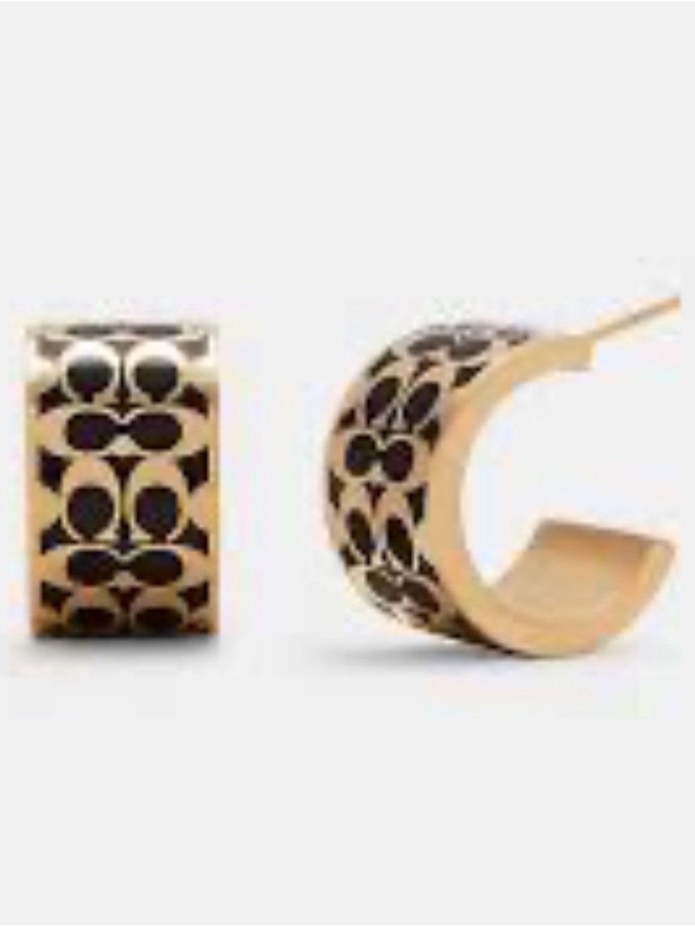 COACH Signature Enamel Huggie Earrings in black and gold NEW